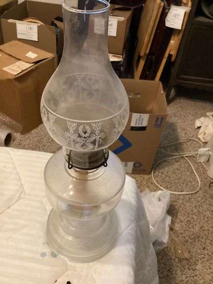 Clear Glass Oil Lamp with Etched Floral Design image