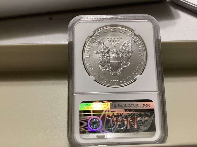 2015 Burnished Silver Eagle $1 Coin NGC MS 70 Mike Castle Signed image