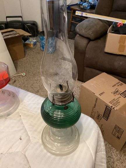 Clear Glass Oil Lamp with Green Base image