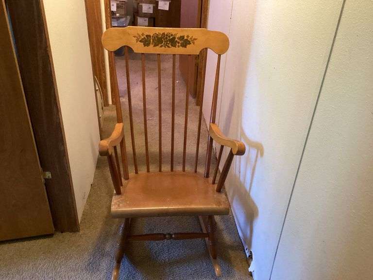 Wooden Rocking Chair with Floral Design image
