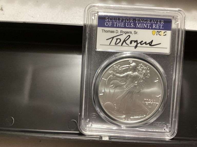 2021 Silver Eagle PCGS MS70 Type 2 First Day of Issue Signed by Thomas D. Rogers, Sr. image