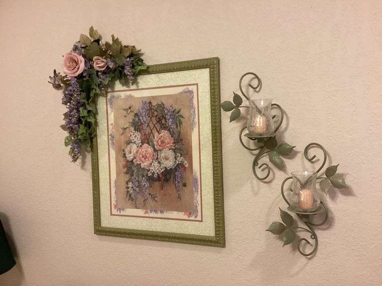 Floral Print in Decorative Frame with Two Candle Holders image