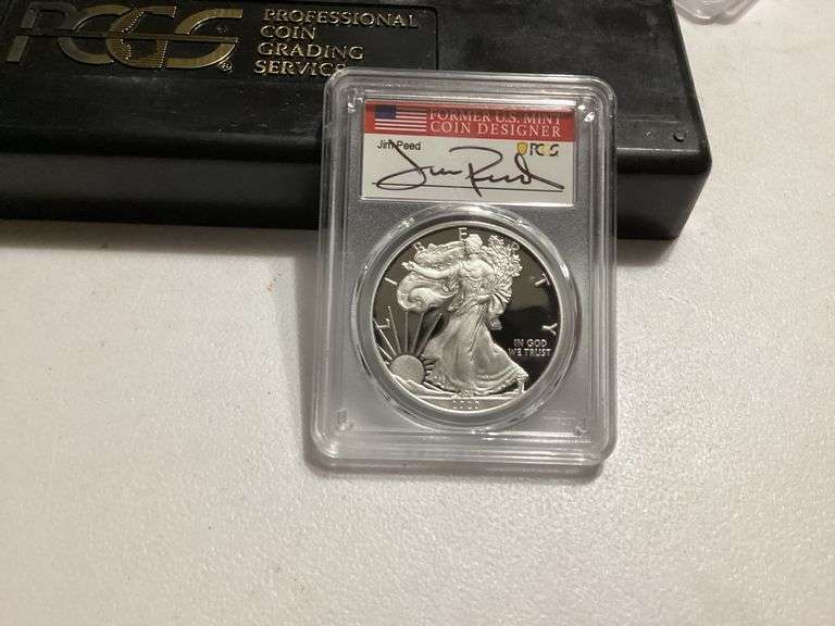2020-W Silver Eagle PCGS PR70 DCAM Jim Peed Signed Slab image