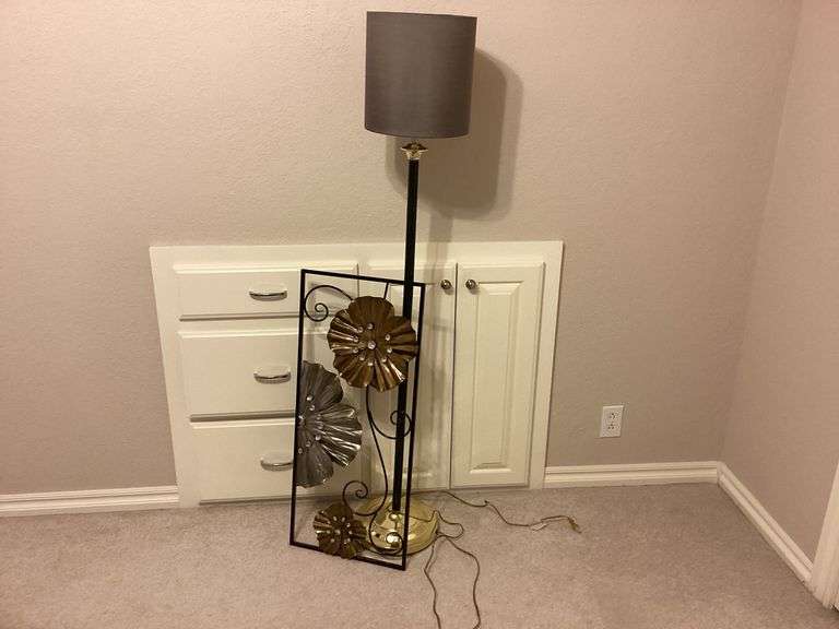 Floor Lamp with Decorative Floral Metal Wall Art image
