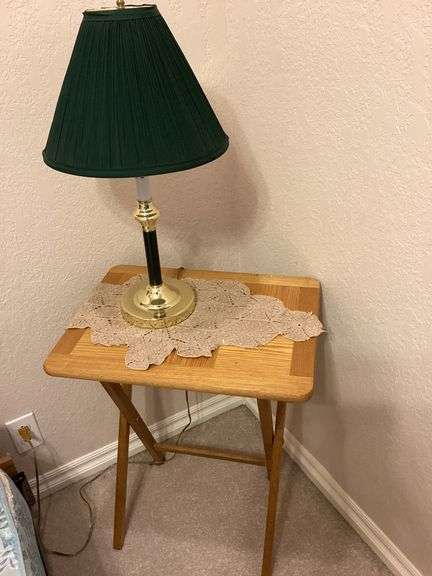 Lamp with Green Shade on Folding Table image