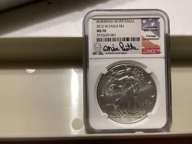 2012 W Burnished Silver Eagle $1 NGC MS 70 Autographed Mike Castle image