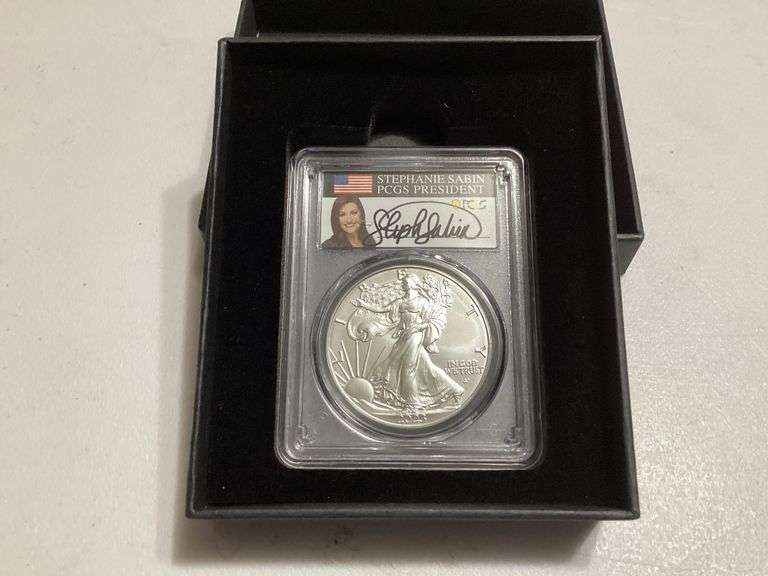 2023 Burnished Silver Eagle PCGS SP70 Advanced Release Signed by Stephanie Sabin image