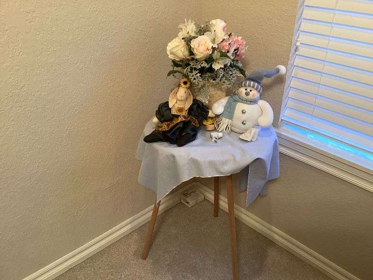 Decorative Doll and Snowman with Flowers image