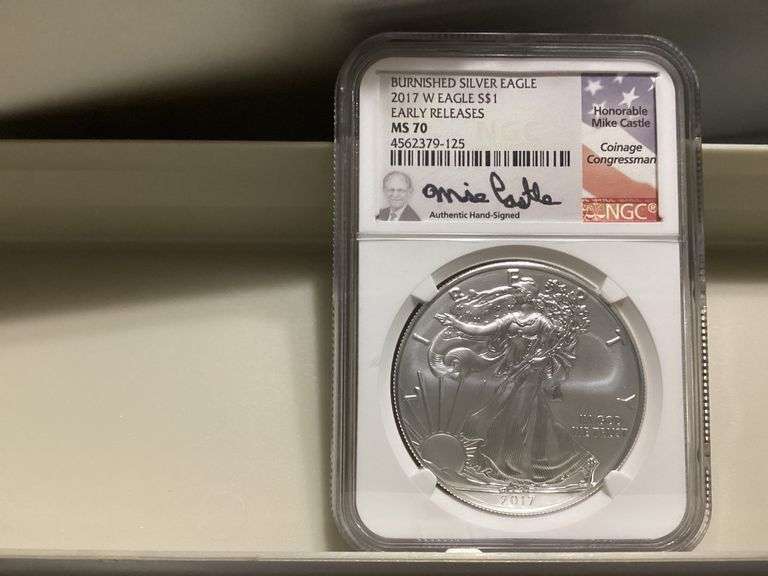 2017-W Burnished Silver Eagle $1 - NGC MS70 - Mike Castle Signed image