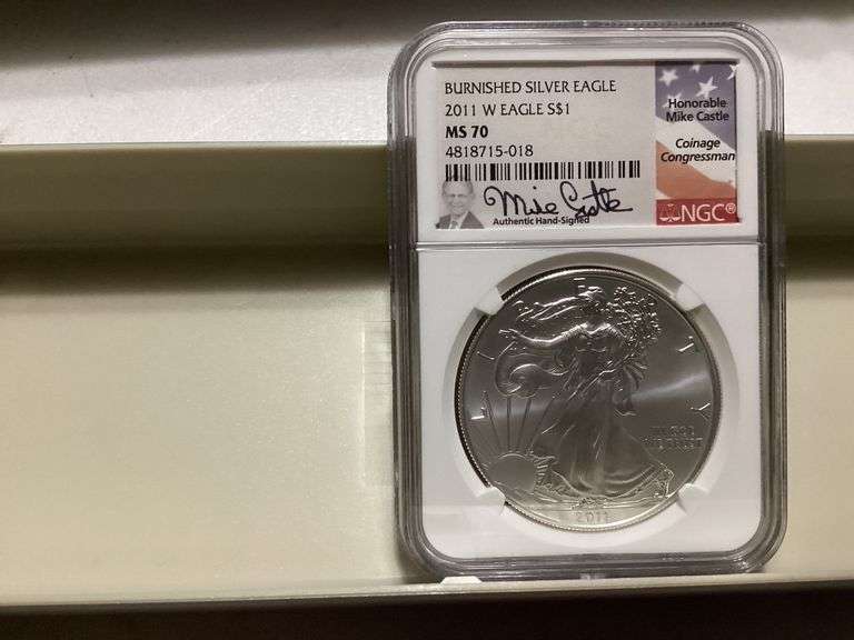 2011 W Burnished Silver Eagle MS70 NGC Mike Castle Signed image