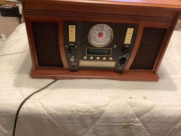 Wood Cabinet Stereo System with Radio, CD, and Cassette Player image