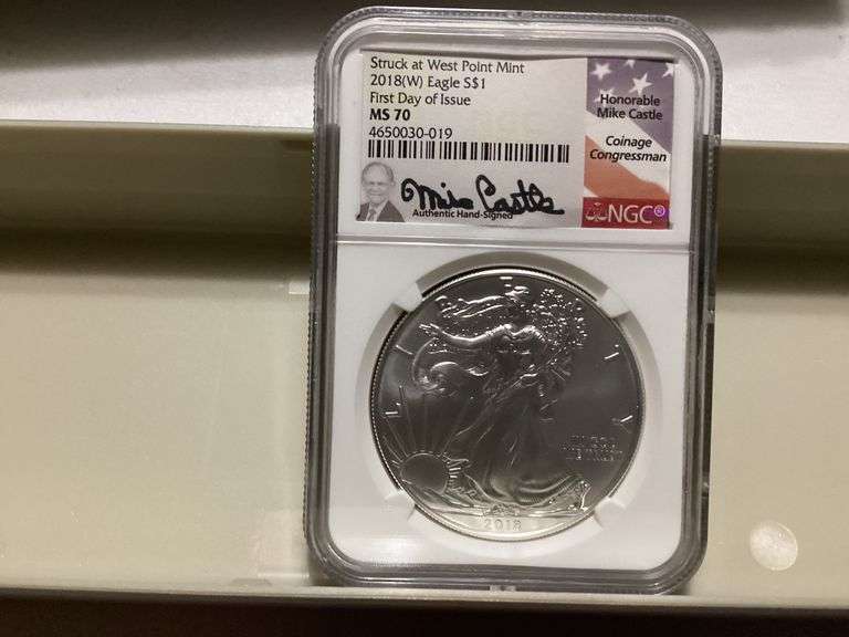2018 (W) American Eagle $1 Struck at West Point, First Day of Issue, MS 70, Mike Castle Autographed image