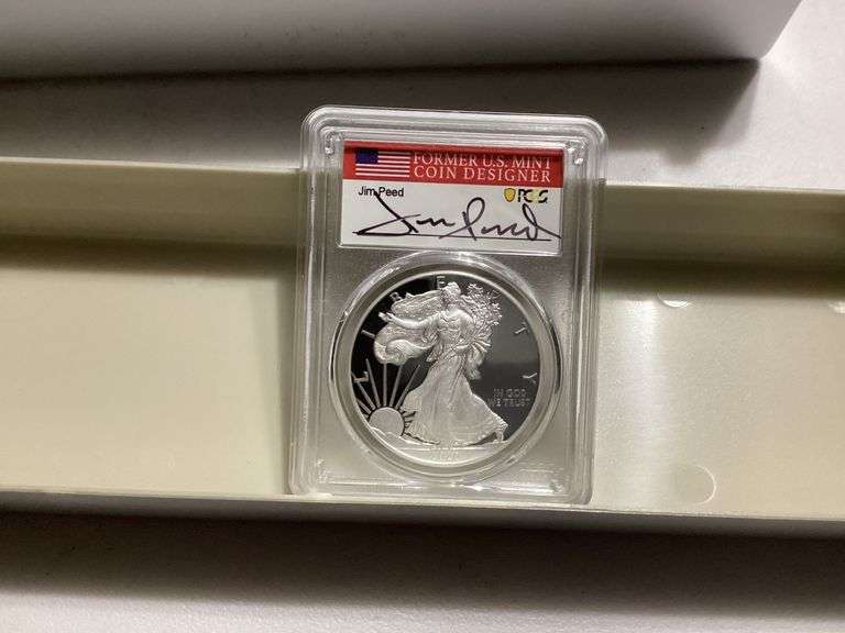 2020-W PCGS PR70DCAM Silver Eagle First Day of Issue Signed by Jim Peed image