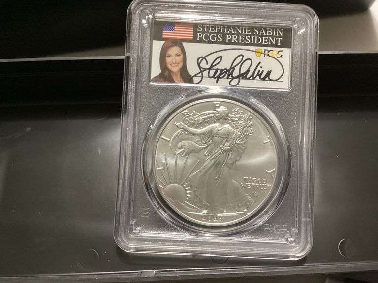 2023 PCGS MS70 Silver Eagle First Day of Issue - Stephanie Sabin Autographed Slab image