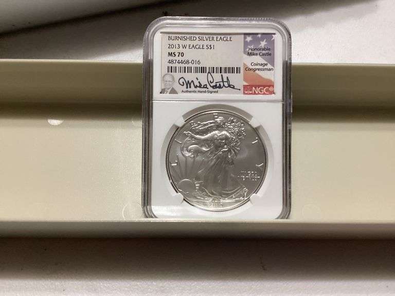 2013 W Burnished Silver Eagle $1 MS70 NGC Mike Castle Autograph image