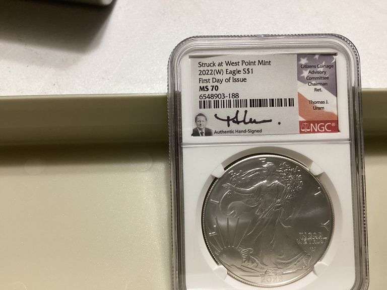 2022(W) American Eagle Silver Dollar $1 - NGC MS 70 - First Day of Issue - Hand Signed Thomas J. Uram image