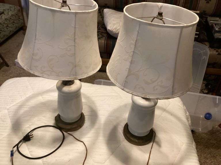 Pair of Bedside Lamps with Floral Pattern Shades image
