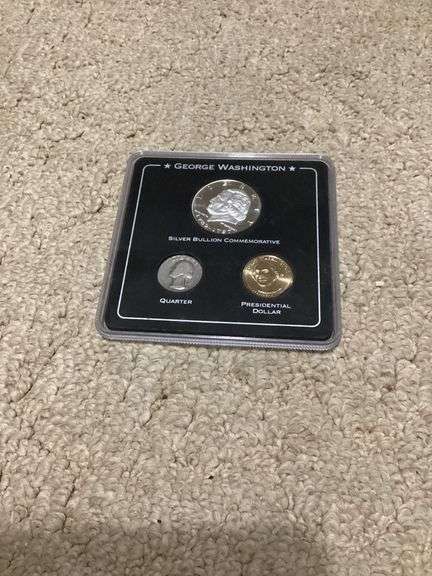 George Washington Commemorative Coin Set, Silver Bullion, Quarter, and Presidential Dollar image