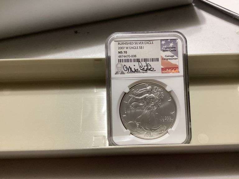 2007 W Burnished Silver Eagle $1 NGC MS 70 Mike Castle Signed image