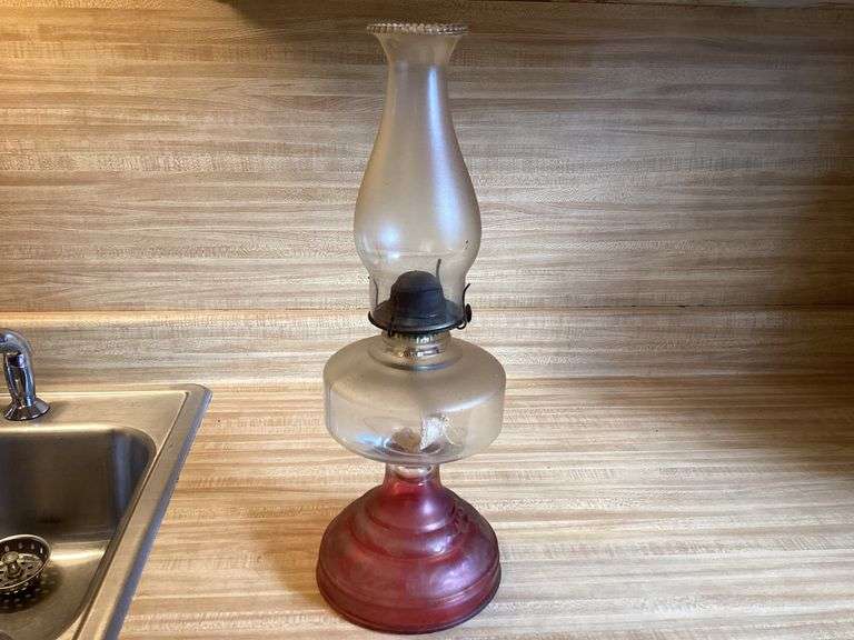 Vintage Style Red Base Glass Kerosene Oil Lamp image