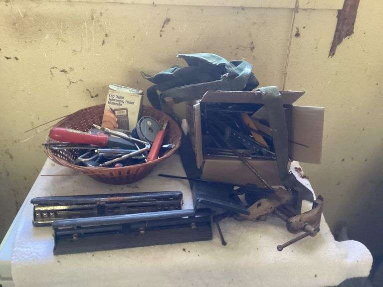 Mixed Lot of Hand Tools, Vises, Hole Punches, and More image