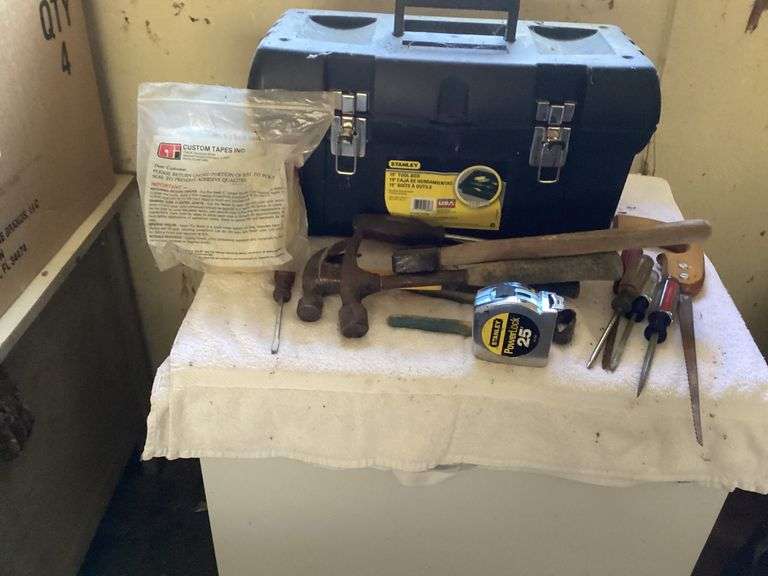 Stanley Toolbox with Various Hand Tools and Tape image