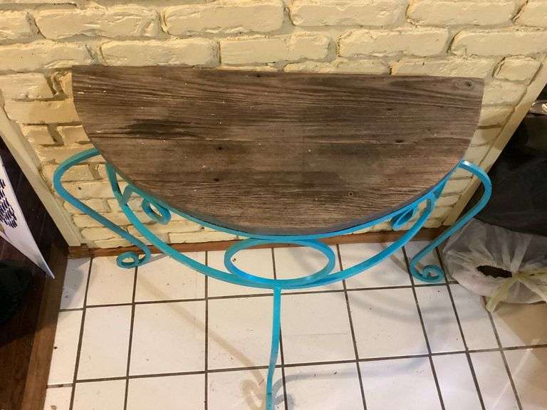 Turquoise Metal and Wood Half-Round Entryway Table image