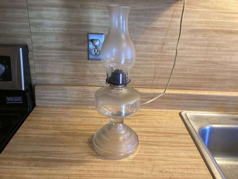 Vintage Clear Glass Hurricane Style Electric Lamp image