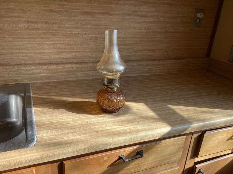 Amber Glass Kerosene Oil Lamp with Floral Pattern image