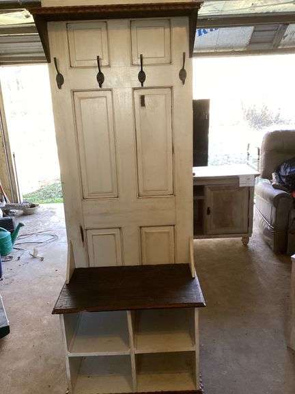 Upcycled Entryway Hall Tree with Bench and Storage image