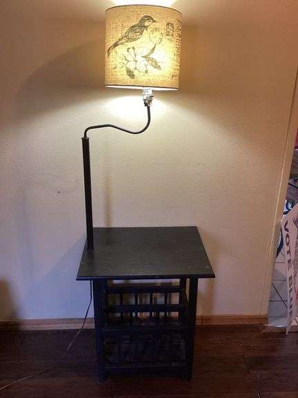 End Table with Attached Bird Themed Lamp image