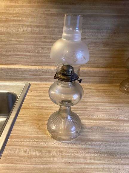 Clear Glass Oil Lamp with Etched Shade image
