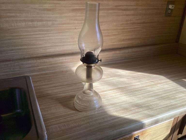 Glass Oil Lamp with Etched Base and Clear Chimney image