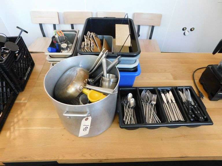 Flatware Tray w/Flatware, SS Inserts, Bus Pans, Cookware image