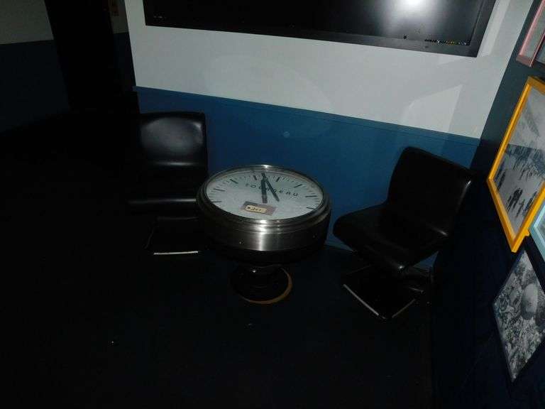 Clock Table (Clock is NOT Working) with (2) Leather Side Chairs image