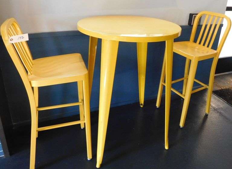 Yellow High-Top Metal Table w/ (2) Matching Stools image