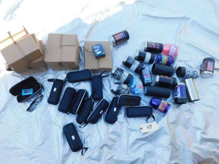 (60) Magnesium Fire Starters, (12) Plastic Sunglasses, Misc. Beverage Containers