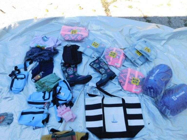 Tumbler Bags, Size 9 Womens Rain Boots, (2) Adult Sleep Bags, (6) Dog/Cat Hugs and More!