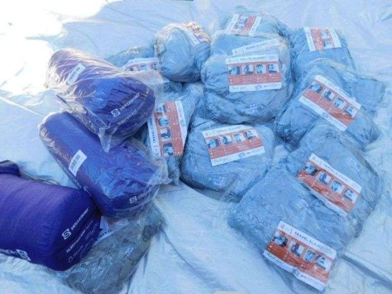 (3) Adult Sleeping Bags, (12) 4 in 1 Traveling Blankets