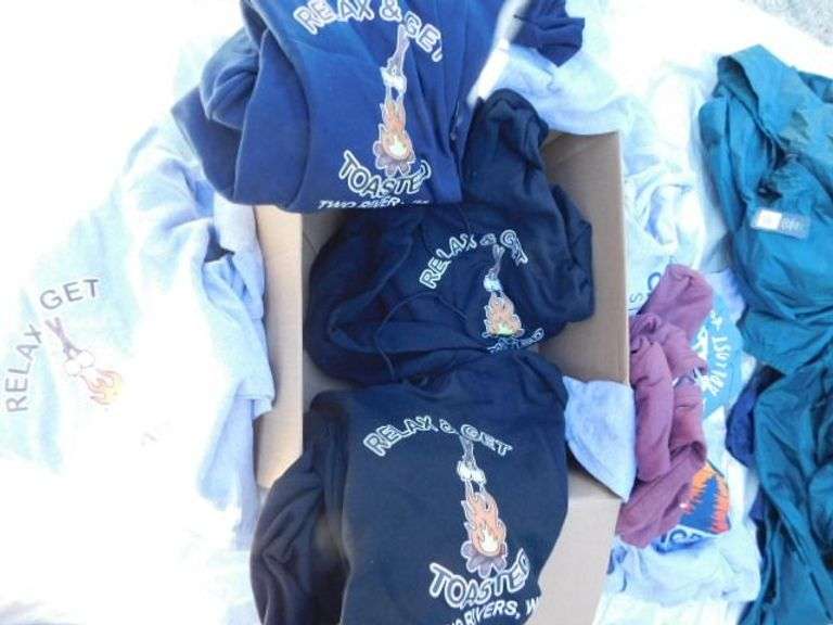 Two Rivers Hoodies, Misc. Shirts & Water Resistant Breathable Jacks (Mostly Size Mens Lg. & Ex Lg.)