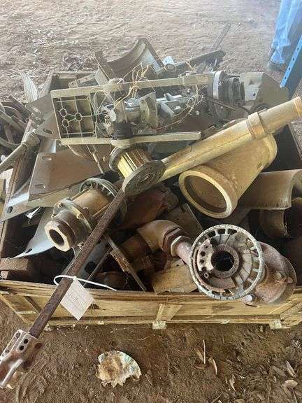 Various Used Irrigation Parts, Brackets, End Guns, Drops, Motor in Wood Box & Boxes image
