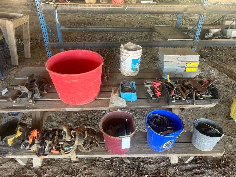 Contents on Table - Straps, Miscellaneous Hand Tools, Pull Pins, & Tray Organizers image