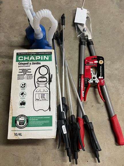 (2) Funnels & 1 Gallon Hand Sprayer, Sprayer Wands, Loppers image