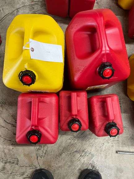 (2) 1 Gallon Gas Can, (1) 5 Gallon Gas Can, & (1) 5 Gallon Diesel Can image