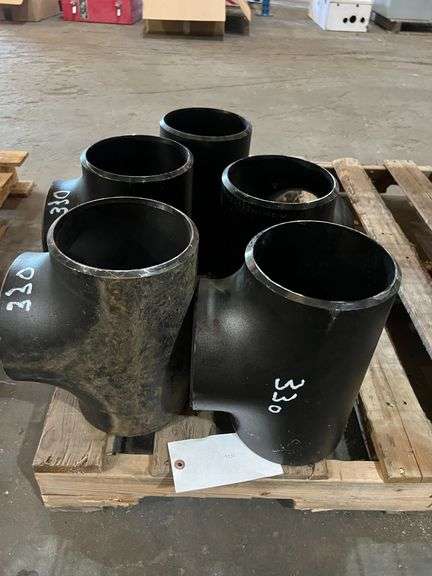 (5) Metal Weld-On Tee Fittings, Inline 6"x6", 6" Tee image
