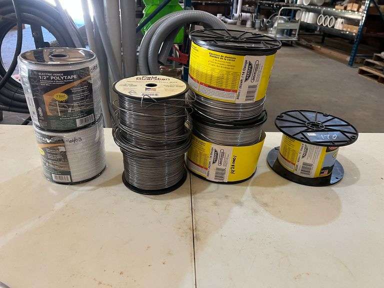 (1) Aluminum Fence Wire 17 Guage/2624 Ft, (2) Aluminum Fence Wire 14 Guage/2624 Ft, (1) Aluminum Fence Wire 14 Guage/1/2 Mile, & (2) Electric Fence 1/2" Polytape 656 Ft image