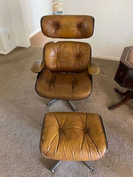 Vintage Mid Century Leather Lounge Chair & Ottoman