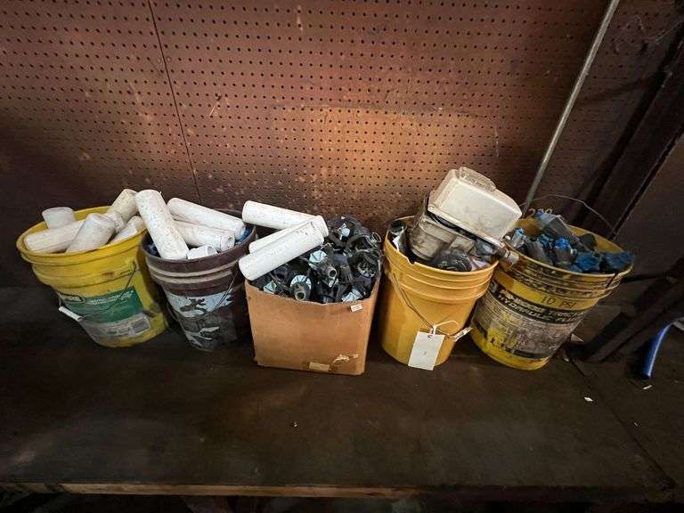 (5) Containers of Used Irrigation Sprinklers and Parts image