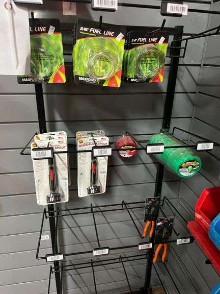 Display, Fuel Lines, (8) Weed Eater Strings, (5) Gas Jug Spouts, & (2) Lineman Pliers image