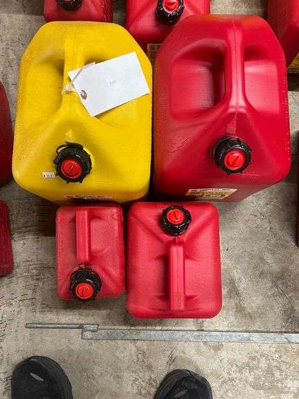 (1) 1 Gallon Gas Can, (1) 2 Gallon Gas Can, (1) 5 Gallon Gas Can, & (1) 5 Gallon Diesel Can image